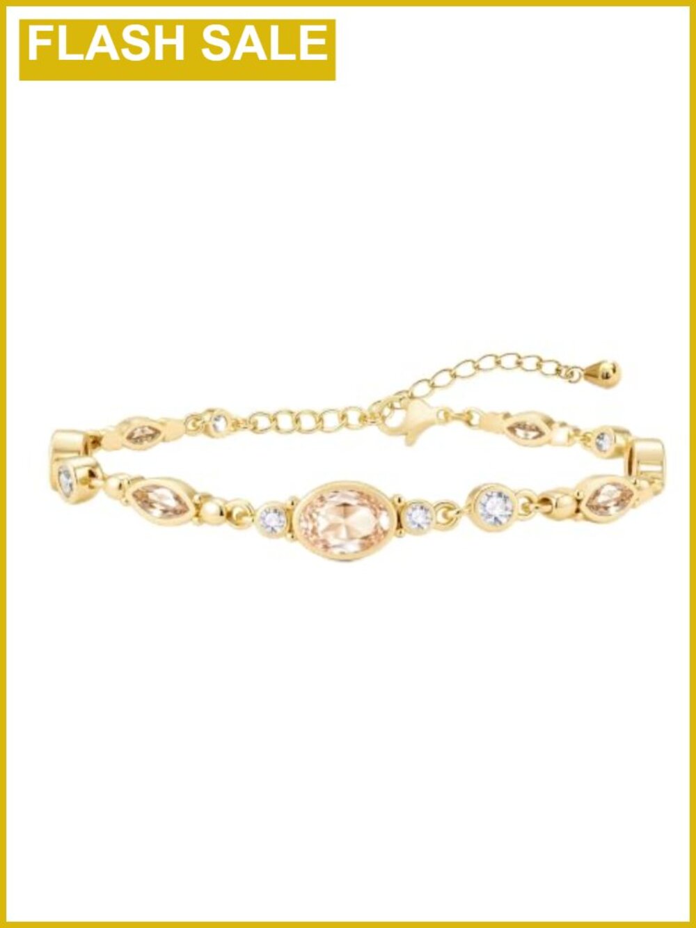Vintage Crystal Station Chain Bracelet 14K Gold Plated for Women
